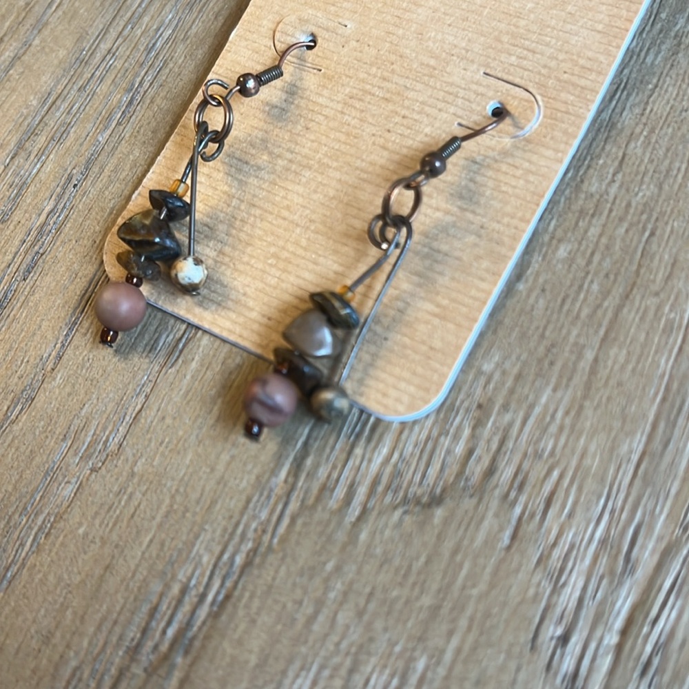 Bohemian dangle earrings with natural stones in brushed copper finish